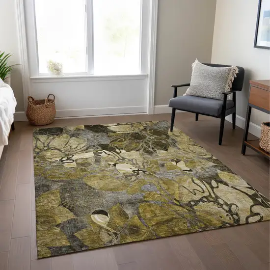 Green and Brown Abstract Washable Indoor Outdoor Area Rug Photo 8