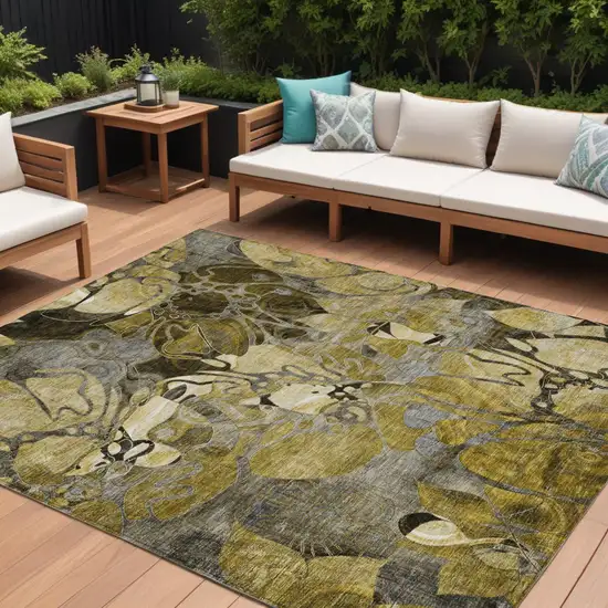 Green and Brown Abstract Washable Indoor Outdoor Area Rug Photo 1