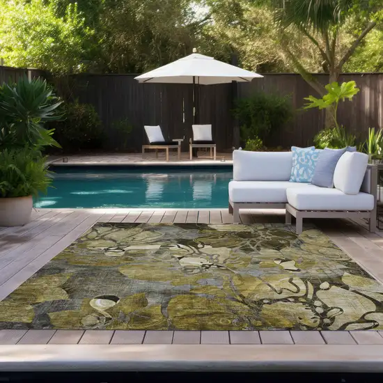 Green and Brown Abstract Washable Indoor Outdoor Area Rug Photo 9