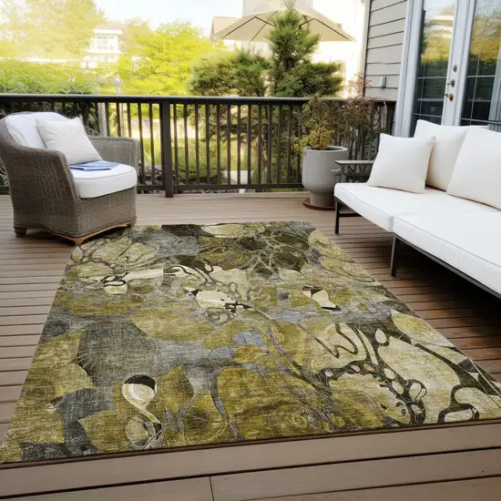 Green and Brown Abstract Washable Indoor Outdoor Area Rug Photo 6