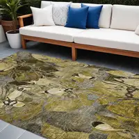 Photo of Green and Brown Floral Washable Non Skid Indoor Outdoor Area Rug