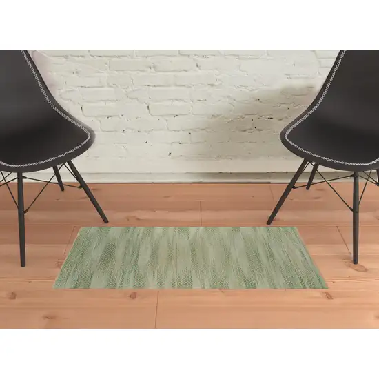 Green and Brown Geometric Flatweave Handmade Area Rug Photo 4