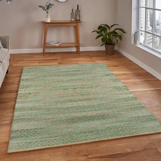 Green and Brown Geometric Flatweave Handmade Area Rug Photo 6