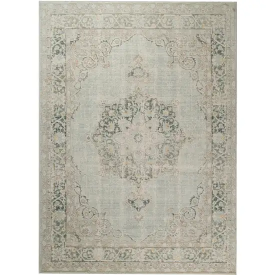 Green and Brown Medallion Power Loom Distressed Area Rug Photo 1