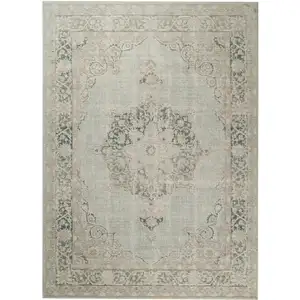 Photo of Green and Brown Medallion Power Loom Distressed Area Rug