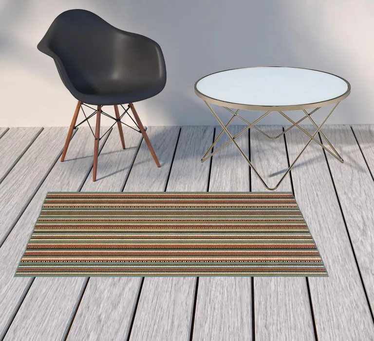 Green and Brown Striped Indoor Outdoor Area Rug Photo 4