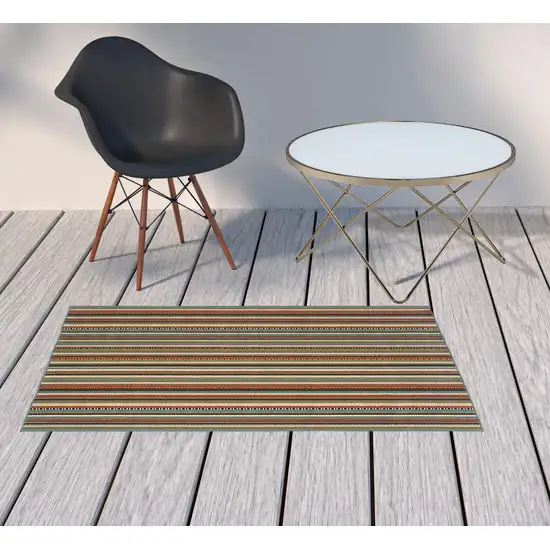 Green and Brown Striped Indoor Outdoor Area Rug Photo 4