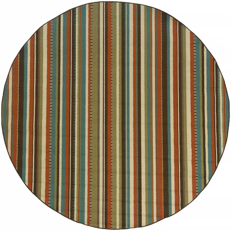 Green and Brown Striped Indoor Outdoor Area Rug Photo 1