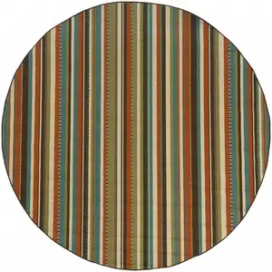 Photo of Green and Brown Striped Indoor Outdoor Area Rug