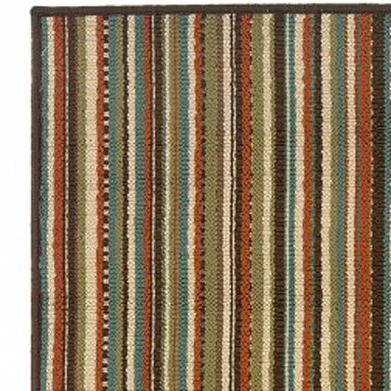 Green and Brown Striped Indoor Outdoor Runner Rug Photo 4