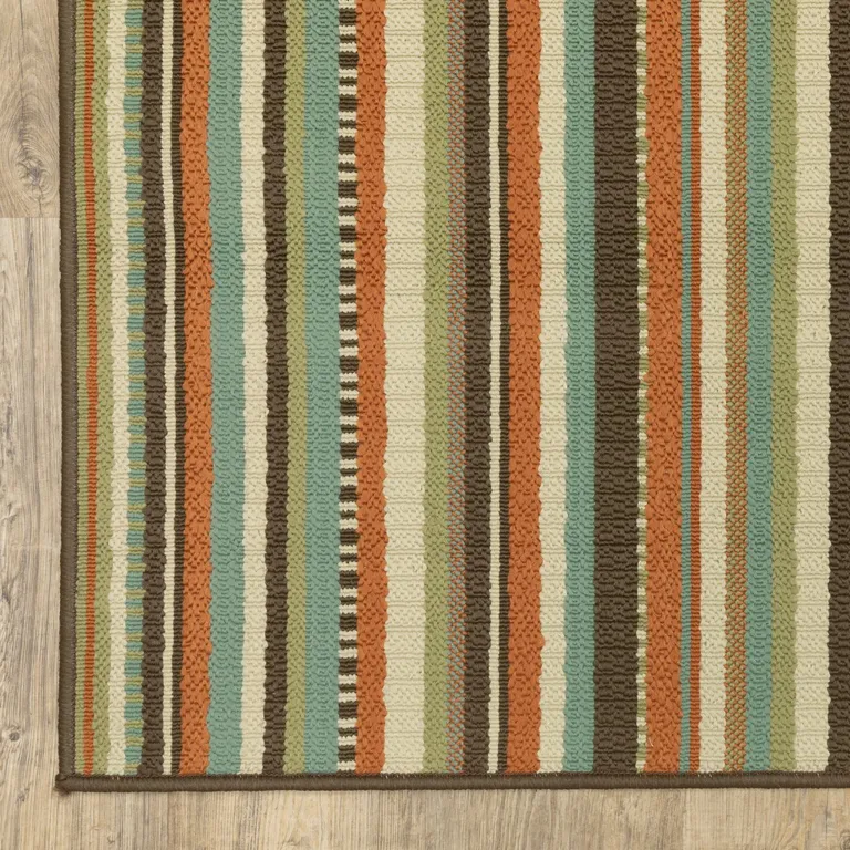 Green and Brown Striped Indoor Outdoor Runner Rug Photo 2
