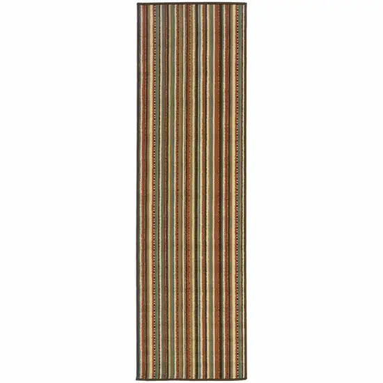 Green and Brown Striped Indoor Outdoor Runner Rug Photo 1