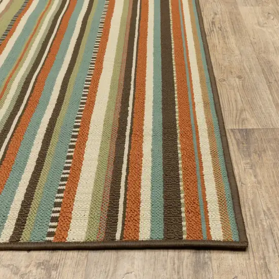 Green and Brown Striped Indoor Outdoor Runner Rug Photo 3