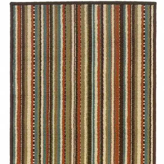Green and Brown Striped Indoor Outdoor Runner Rug Photo 5