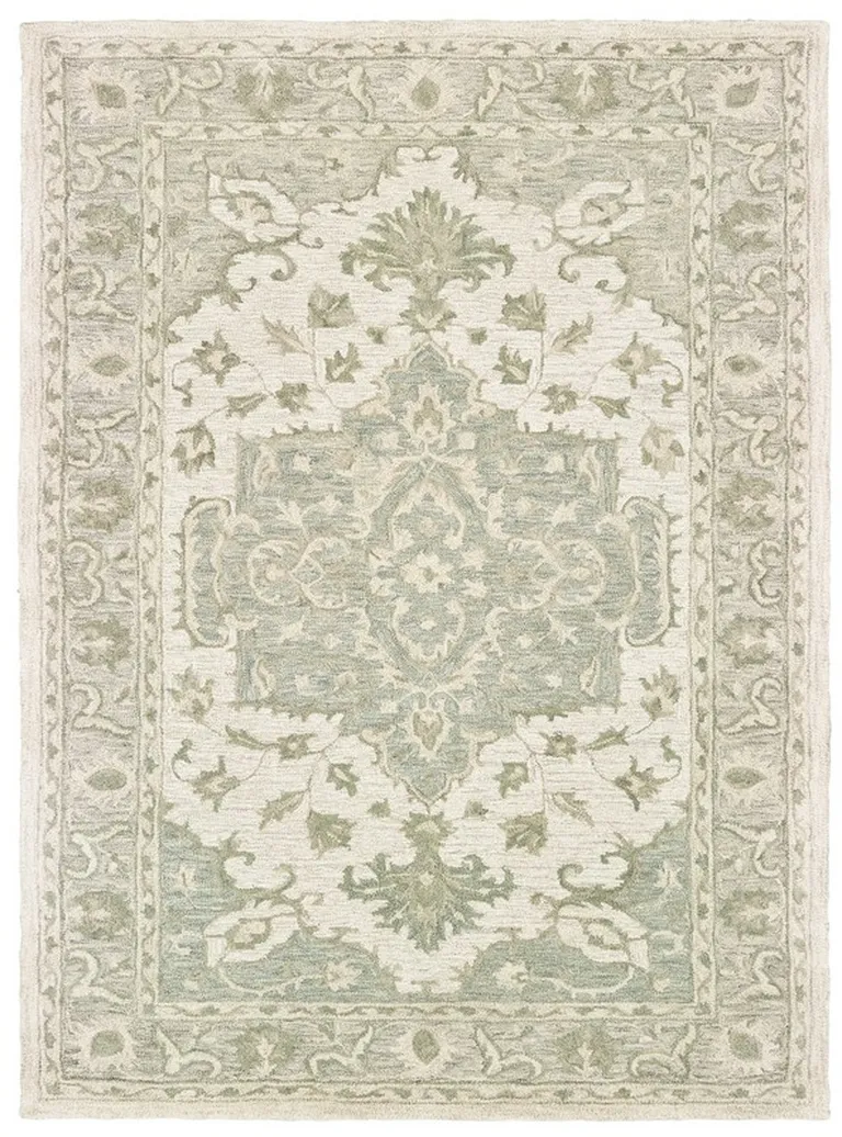 Green and Cream Medallion Area Rug Photo 2