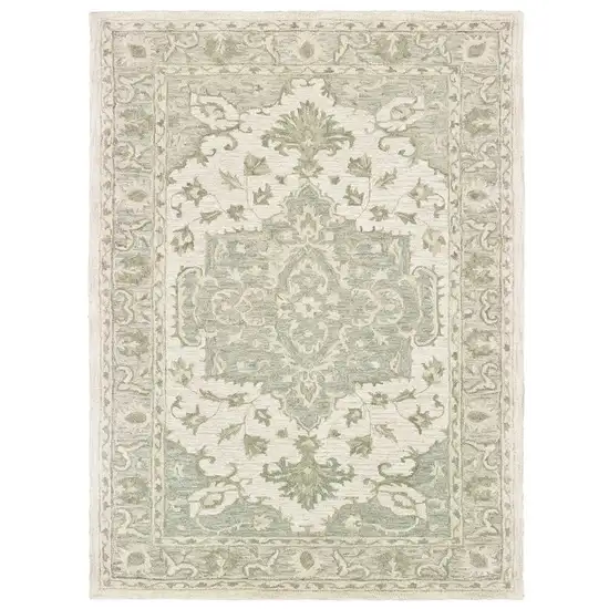 Green and Cream Medallion Area Rug Photo 2