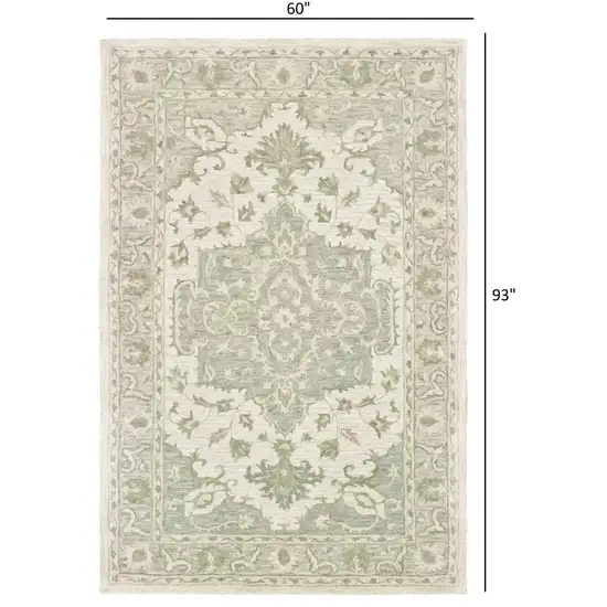 Green and Cream Medallion Area Rug Photo 6