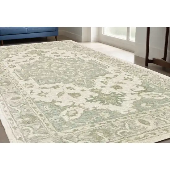 Green and Cream Medallion Area Rug Photo 1