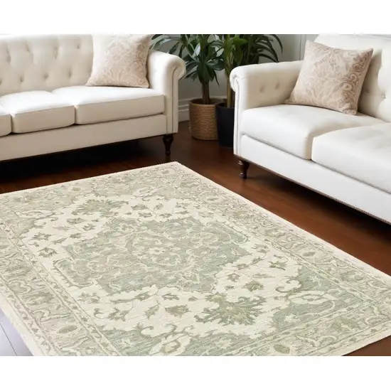 Green and Cream Medallion Area Rug Photo 1