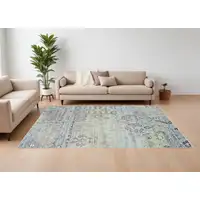 Photo of Green and Gray Abstract Power Loom Worn Faded Area Rug