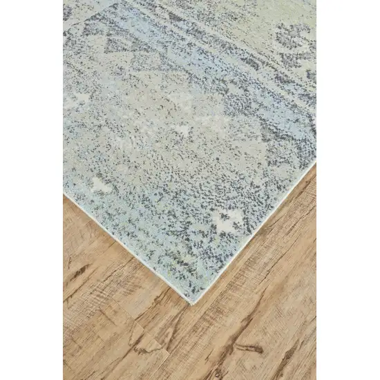 Green and Gray Abstract Power Loom Worn Faded Area Rug Photo 5