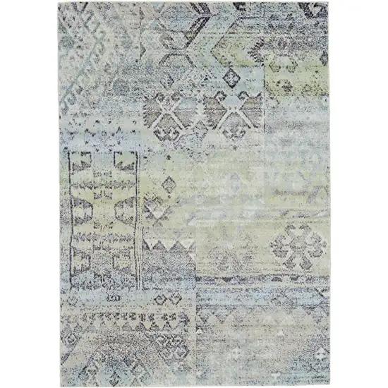 Green and Gray Abstract Power Loom Worn Faded Area Rug Photo 4