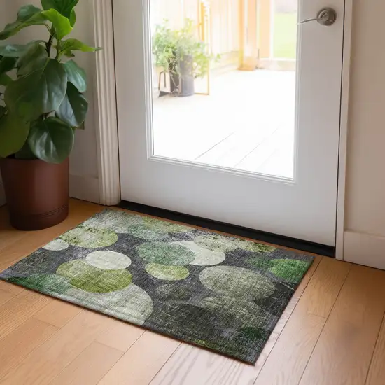 Green and Gray Abstract Washable Non Skid Indoor Outdoor Area Rug Photo 7