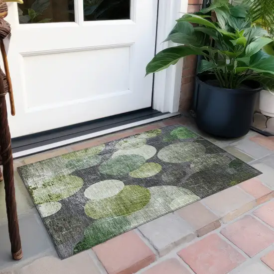 Green and Gray Abstract Washable Non Skid Indoor Outdoor Area Rug Photo 8