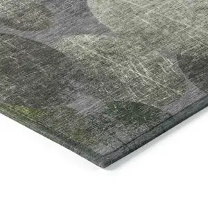 Photo of Green and Gray Abstract Washable Non Skid Indoor Outdoor Area Rug