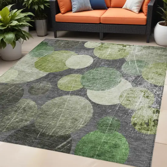 Green and Gray Abstract Washable Non Skid Indoor Outdoor Area Rug Photo 1