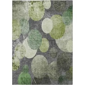 Photo of Green and Gray Abstract Washable Non Skid Indoor Outdoor Area Rug