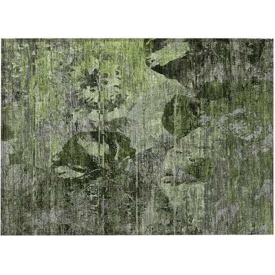 Green and Gray Floral Washable Non Skid Indoor Outdoor Area Rug Photo 5