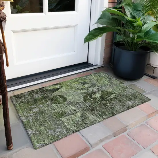 Green and Gray Floral Washable Non Skid Indoor Outdoor Area Rug Photo 8