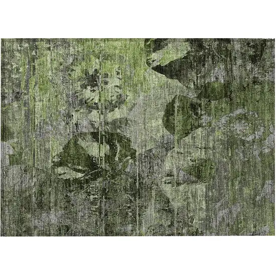 Green and Gray Floral Washable Non Skid Indoor Outdoor Area Rug Photo 5