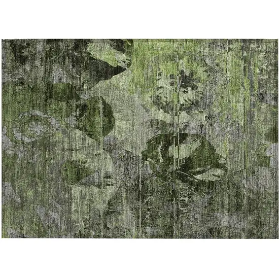 Green and Gray Floral Washable Non Skid Indoor Outdoor Area Rug Photo 2