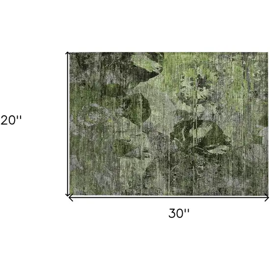 Green and Gray Floral Washable Non Skid Indoor Outdoor Area Rug Photo 3