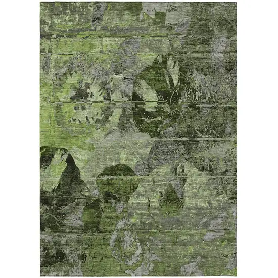 Green and Gray Abstract Washable Indoor Outdoor Area Rug Photo 2