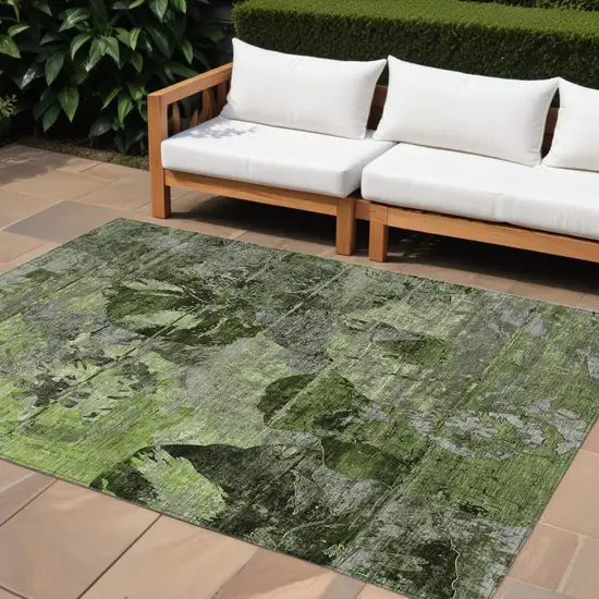 Green and Gray Abstract Washable Indoor Outdoor Area Rug Photo 1