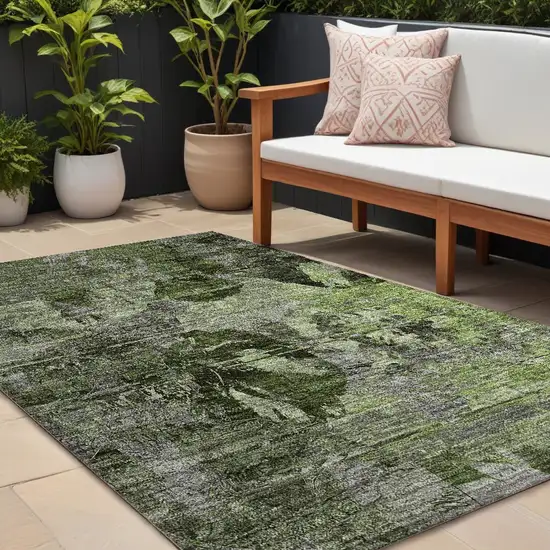 Green and Gray Floral Washable Non Skid Indoor Outdoor Area Rug Photo 1