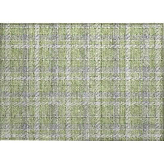 Green and Gray Plaid Washable Non Skid Indoor Outdoor Area Rug Photo 2