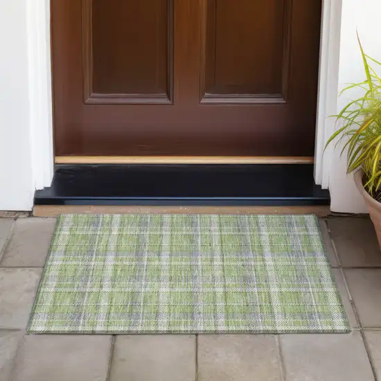 Green and Gray Plaid Washable Non Skid Indoor Outdoor Area Rug Photo 8