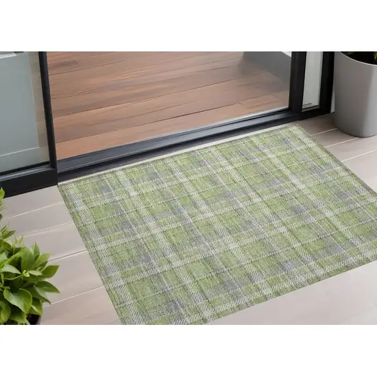 Green and Gray Plaid Washable Non Skid Indoor Outdoor Area Rug Photo 1