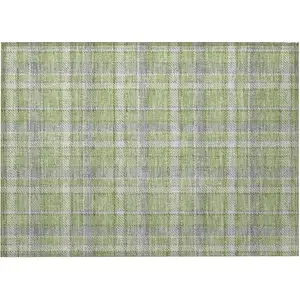 Photo of Green and Gray Plaid Washable Non Skid Indoor Outdoor Area Rug