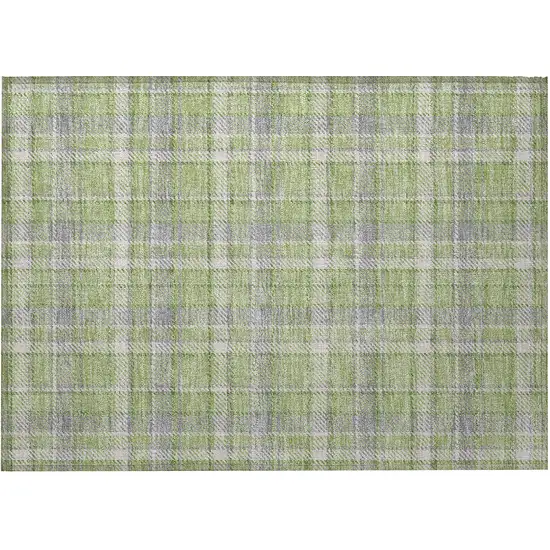 Green and Gray Plaid Washable Non Skid Indoor Outdoor Area Rug Photo 4