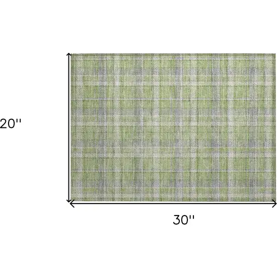 Green and Gray Plaid Washable Non Skid Indoor Outdoor Area Rug Photo 3