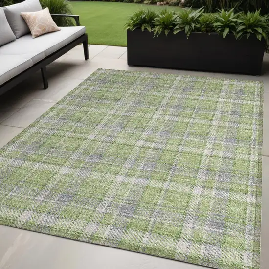 Green and Gray Plaid Washable Non Skid Indoor Outdoor Area Rug Photo 1