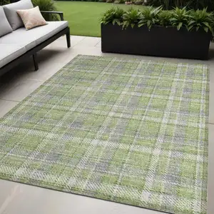 Photo of Green and Gray Plaid Washable Non Skid Indoor Outdoor Area Rug