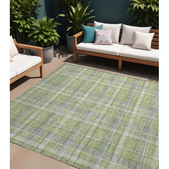 Green and Gray Plaid Washable Non Skid Indoor Outdoor Area Rug Photo 1