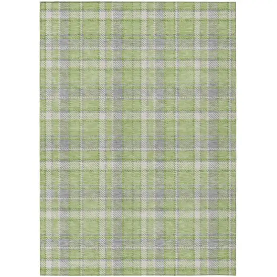 Green and Gray Plaid Washable Non Skid Indoor Outdoor Area Rug Photo 2