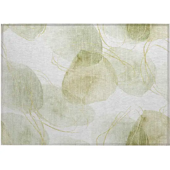 Green and Ivory Abstract Washable Non Skid Indoor Outdoor Area Rug Photo 2